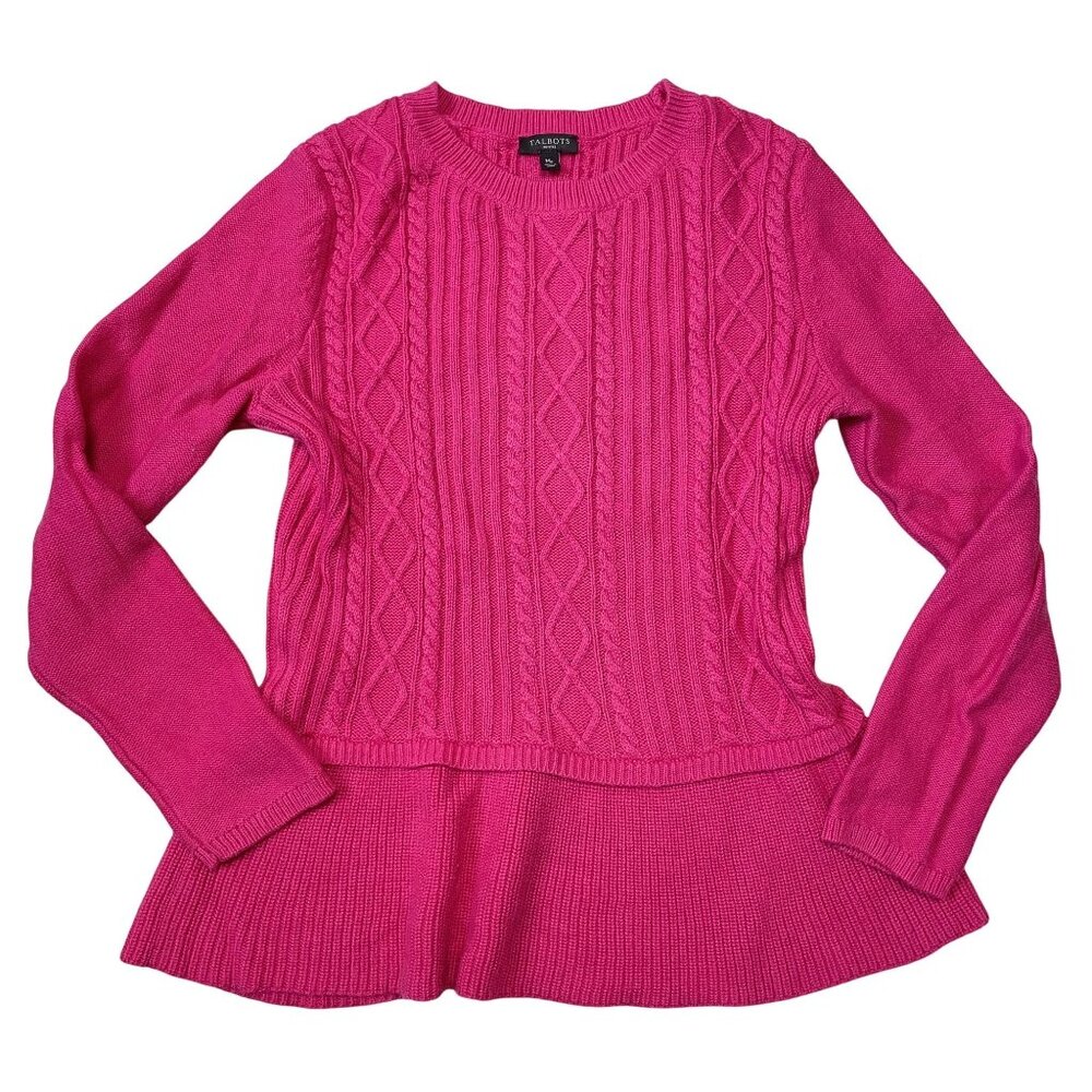 Talbots‎ Peplum Sweater Women's Petites MP Pink Barbiecore Cotton/Cashmere Blend